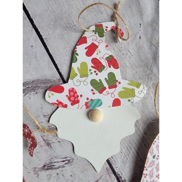 Christmas Gnome Wood Ornaments Decor Tree Handmade Red White Green Set 4 #3 - Picture 2 of 7